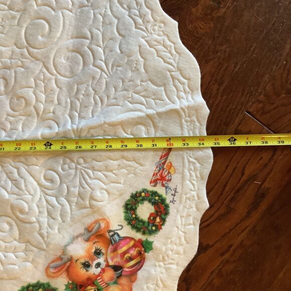 VTG White Felt Christmas Tree Skirt Tablecloth Teddy Bears Rennoc Joyce Garofalo - Picture 9 of 10